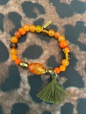 Homemade Orange Beaded Tassel Bracelet